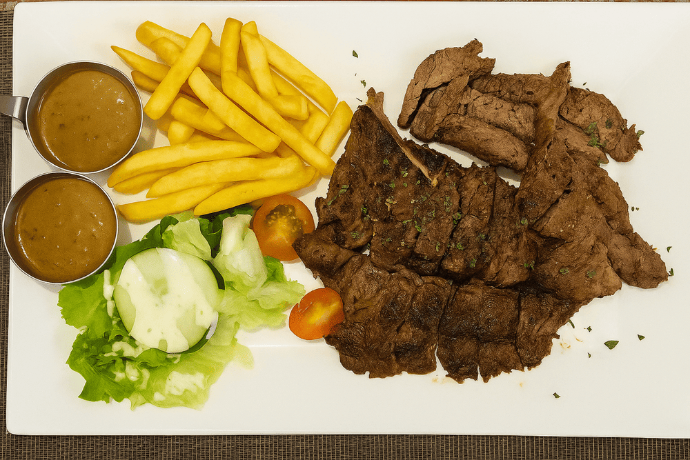 The beefsteak here is rich in American flavor, tender, and perfectly paired with wine